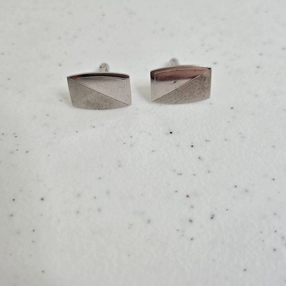 Anson Sterling Cufflinks Silver Textured Basic Everyday Diagonal Matte